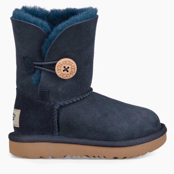 UGG Bailey Dark Blue Shearling Boots with Button - Picture 1 of 5